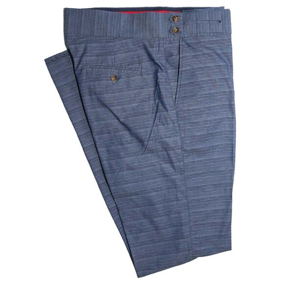Mens Gurkha Pants Blue Barre Striped Wool Slim High Waist Flat Front Trousers 36